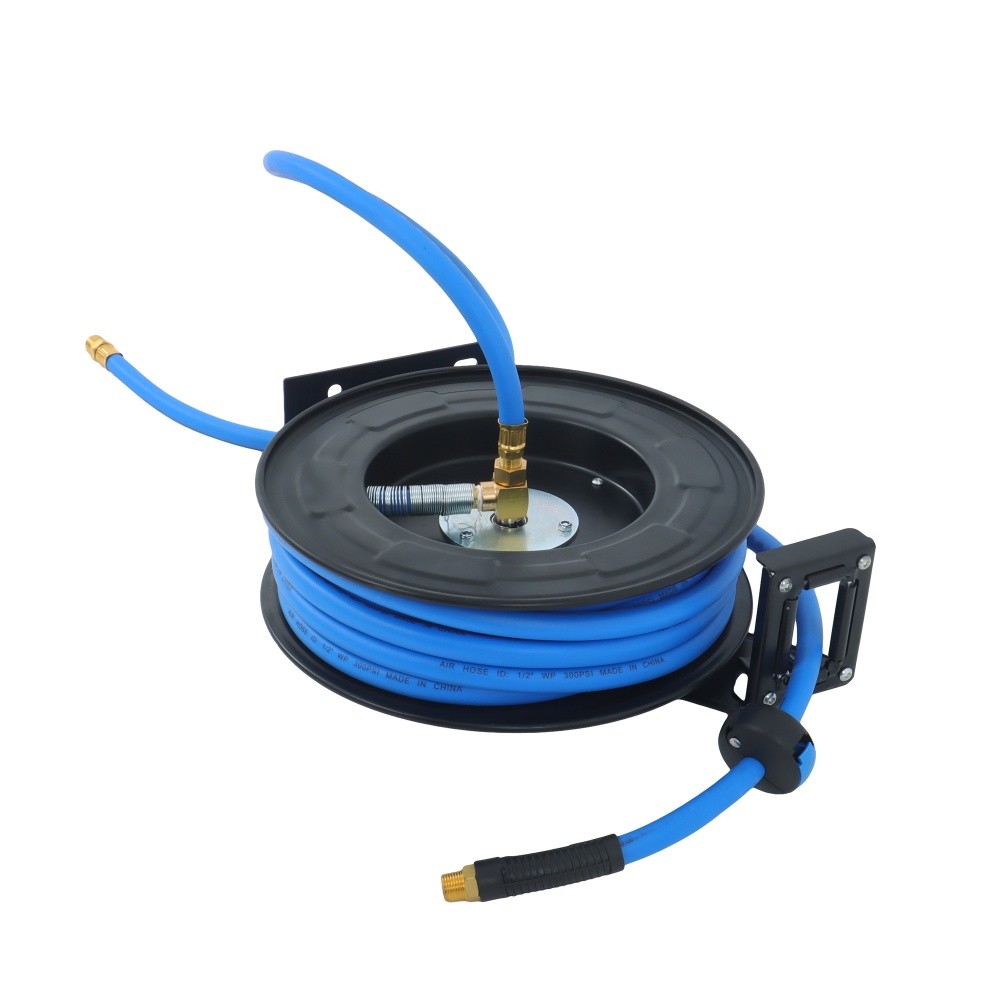 Retractable Air Hose Reel 1/2 IN x 50 FT Hybrid Air Hose Max 300PSI Auto-Rewind