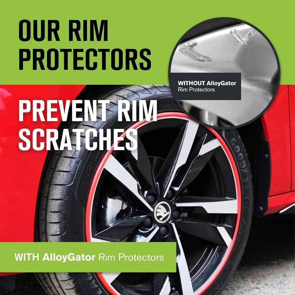 AlloyGator Red Rim Protector for Car Wheels (Fits 12-24″ Wheel Diameter) – Pack