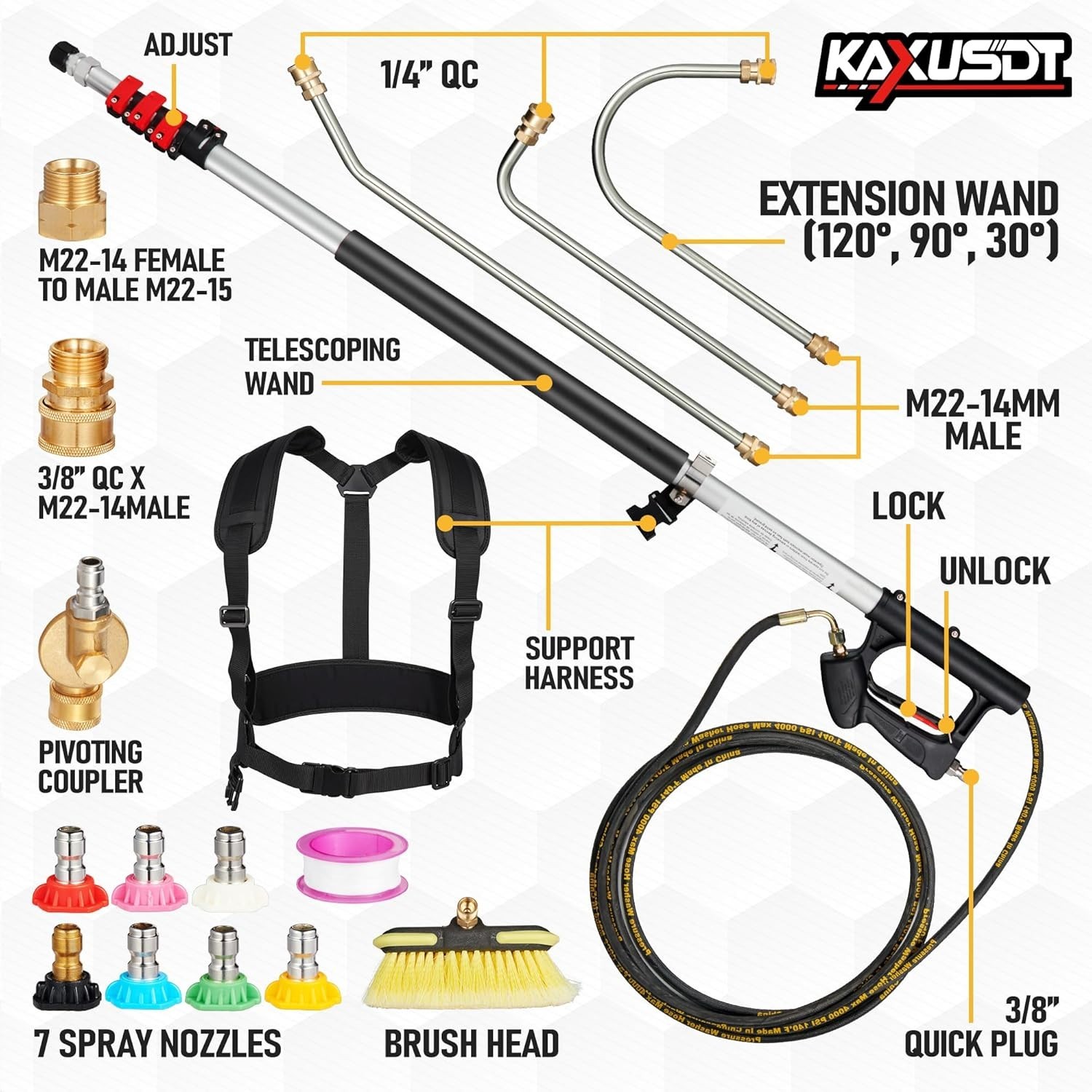 24FT Telescoping Wand for Pressure Washer with 3 Extension Attachments Included
