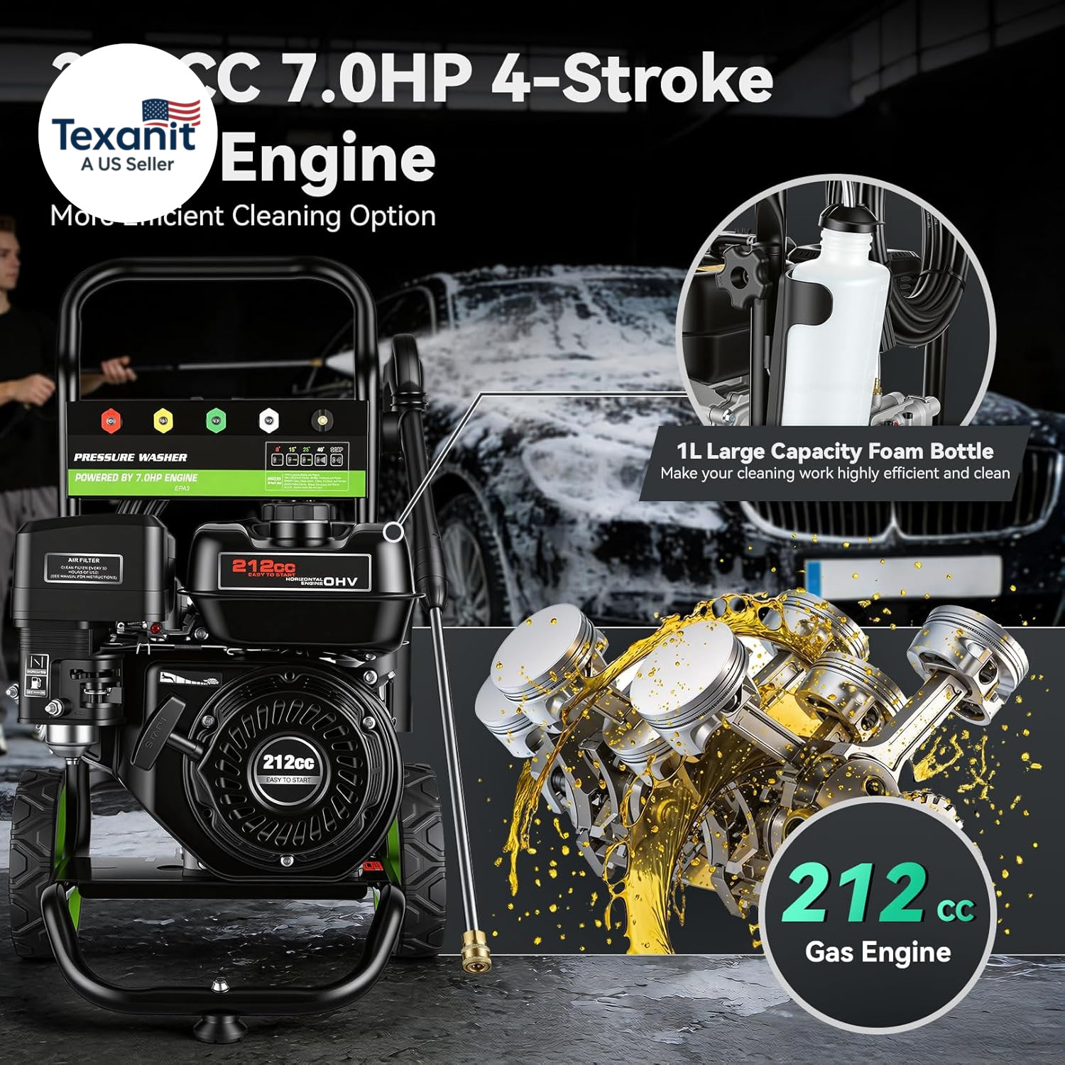 Professional 4200PSI 4GPM 212CC Gas Exterior Cleaner, 7.0HP Commercial Gas Washi