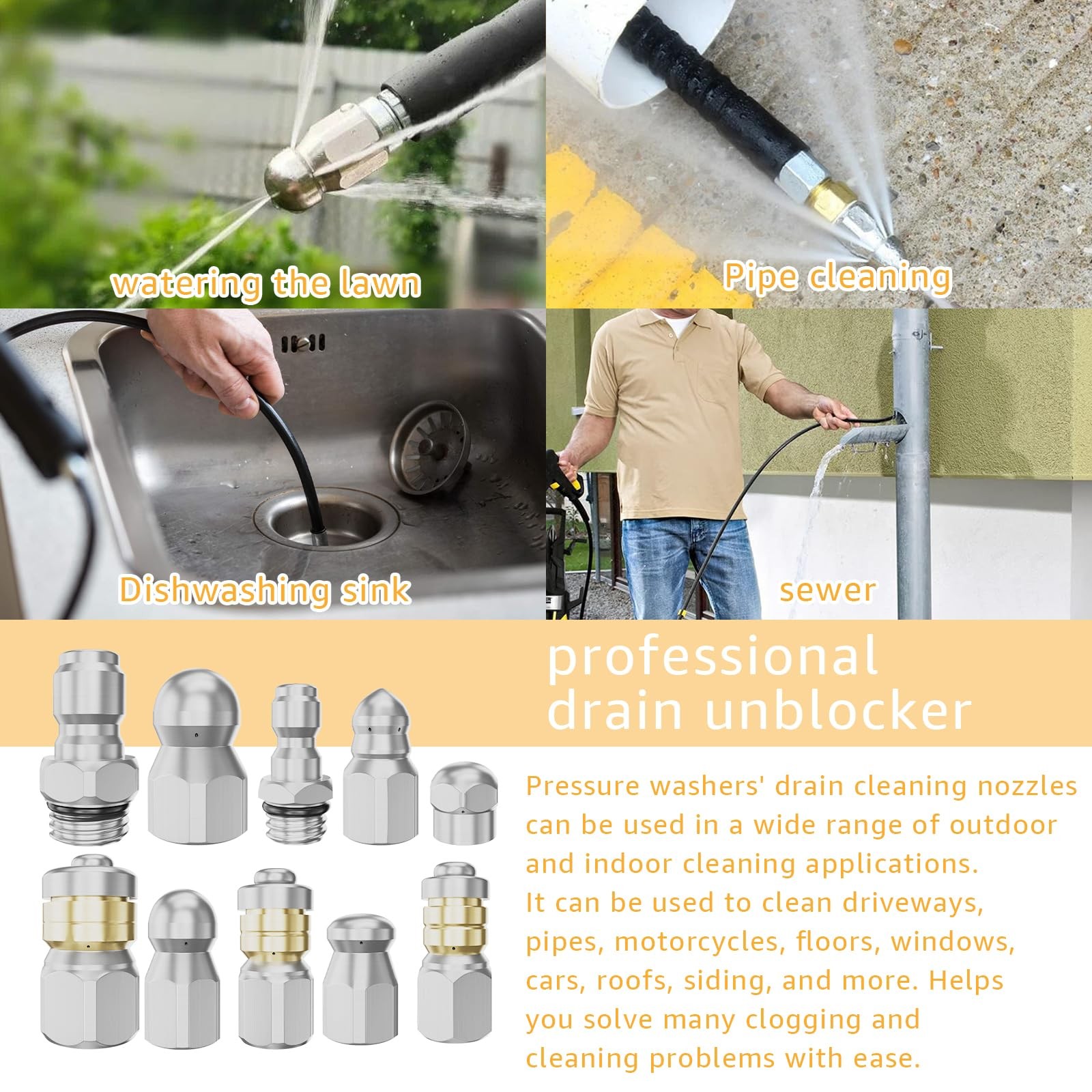 Jetter Heads Kit, Rotating Button Drain Cleaning Nozzle Tips for Pressure Was…