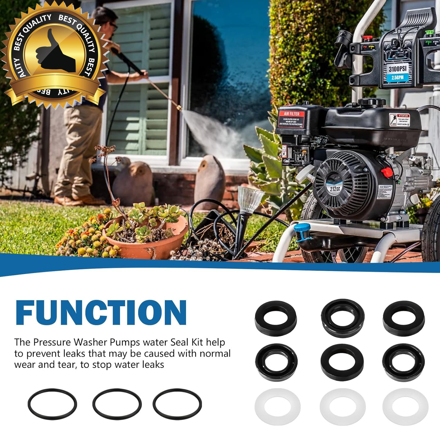 7106627 Pressure Washer Pumps Water Seal Kit Replacement for Simpson Cleaning, H