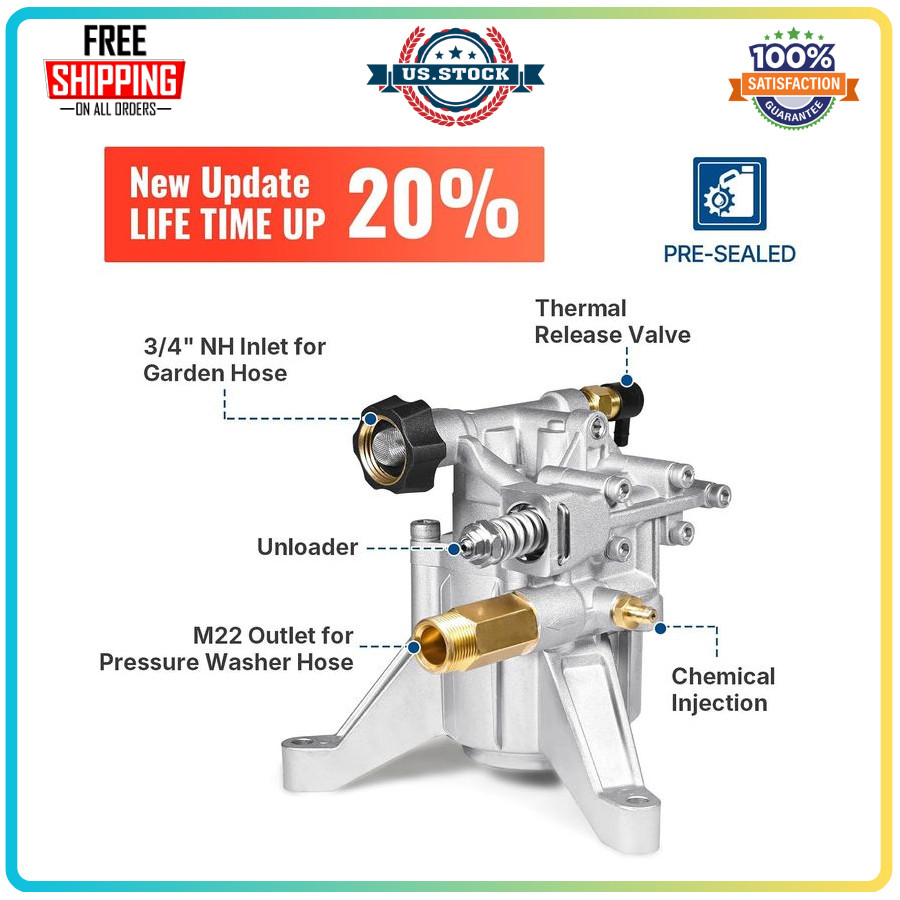 YAMATIC 7/8″ Shaft Vertical Pressure Washer Pump, 3000 PSI, 2.5 GPM Replacement