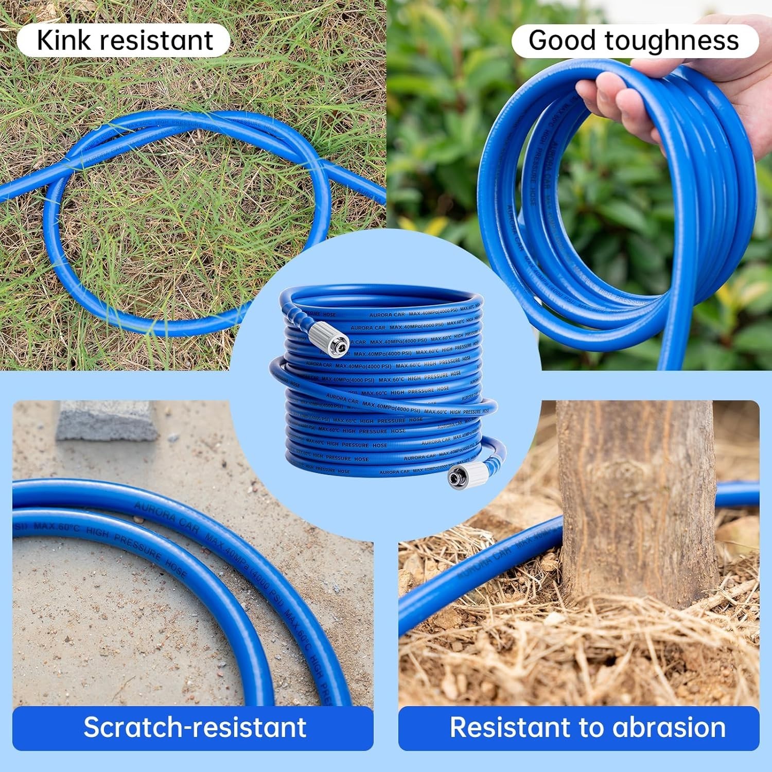 50 FT Synthetic Rubber Pressure Washer Hose – Universal Fit & 4000 PSI