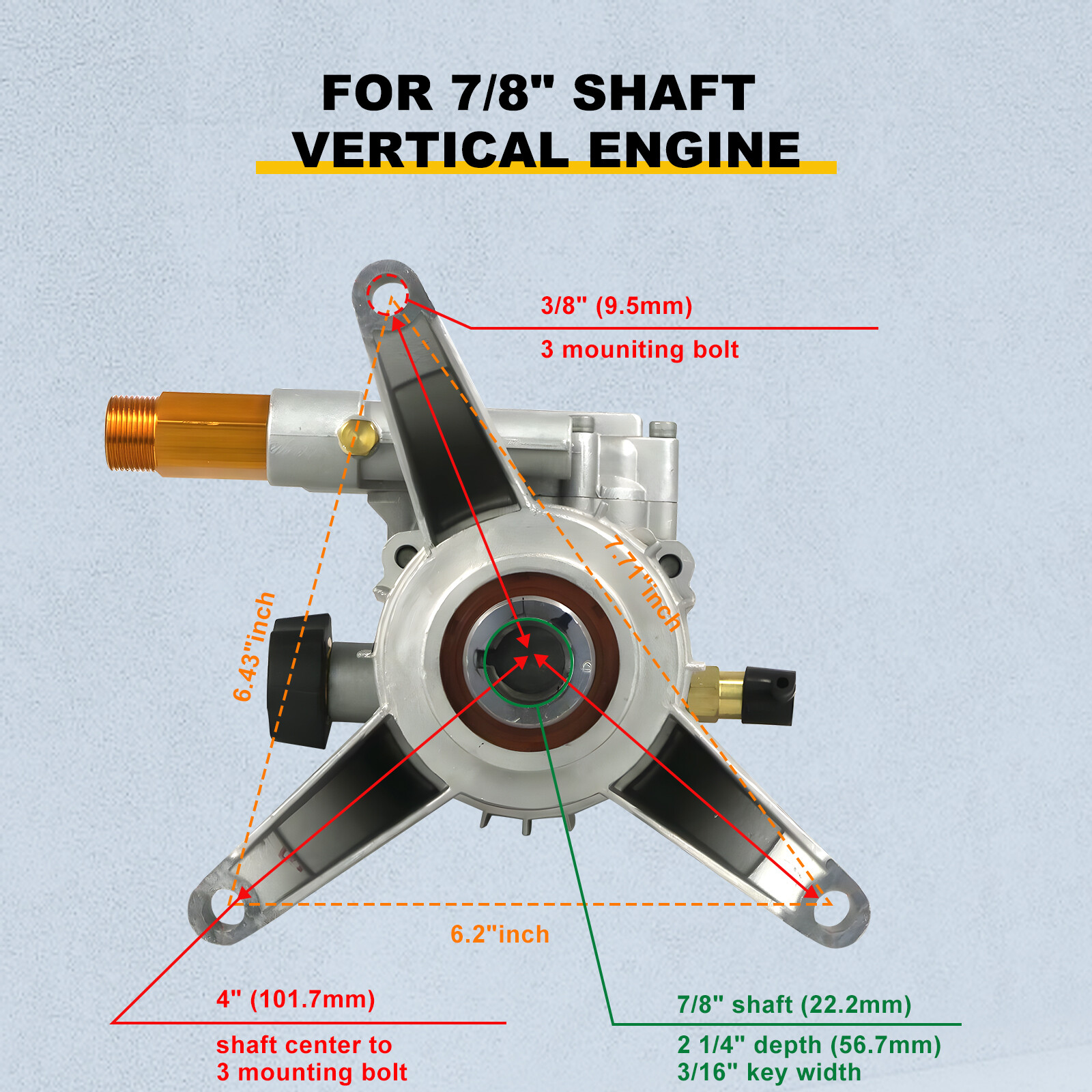 3000 PSI Pressure Power Washer Pump for Vertical 7/8″ Shaft Water Pump 2.4 GPM