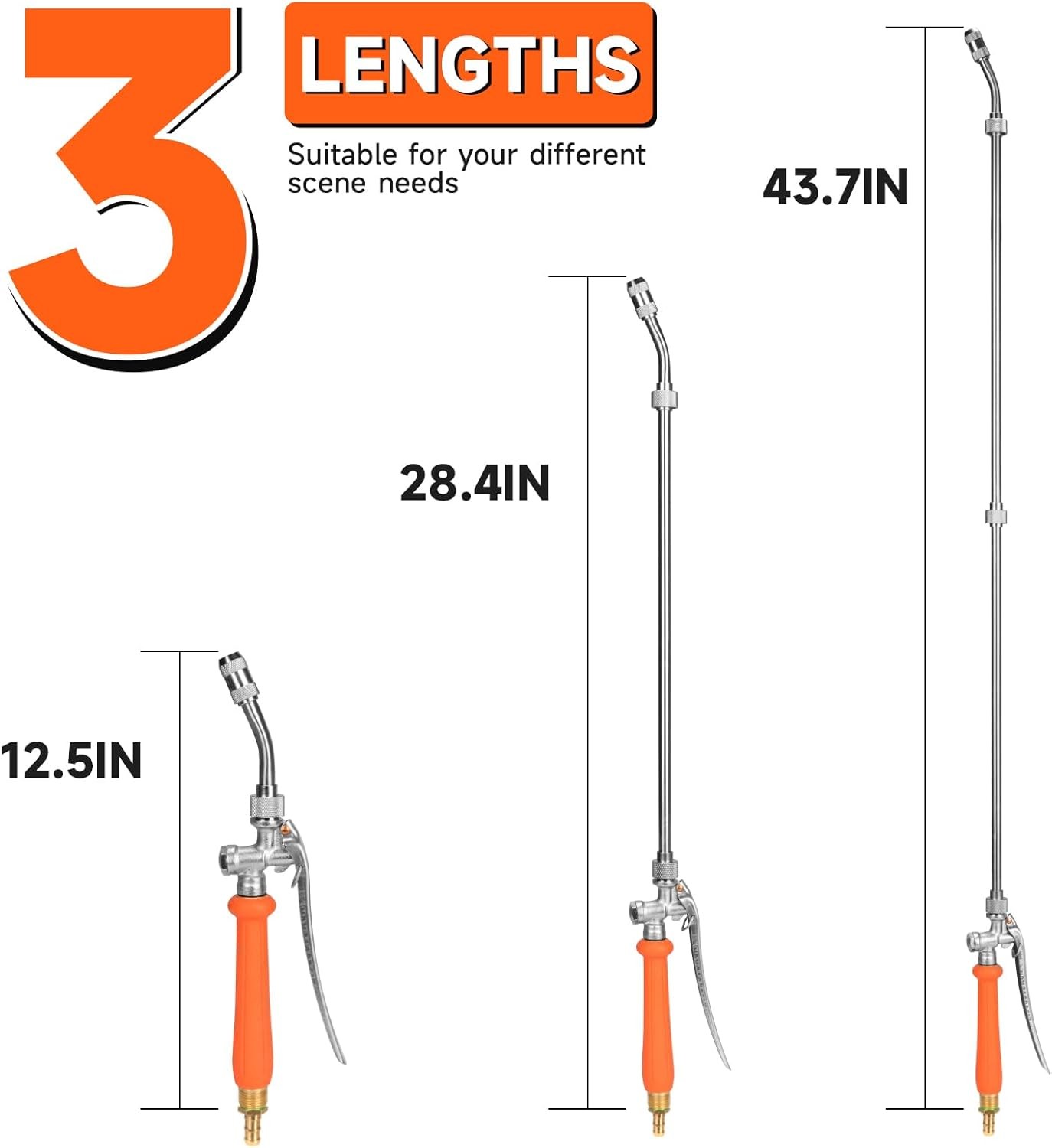 All Metal 44 Inches Replacement Sprayer Wand, Garden Hose Watering Orange