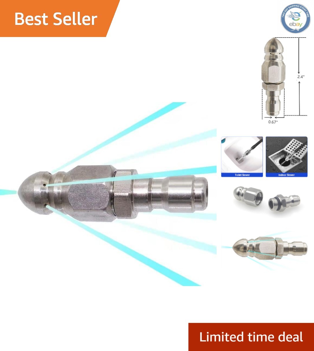 Compact 1/4” Quick Connect Sewer Jetter Nozzle for Efficient Drain Cleaning