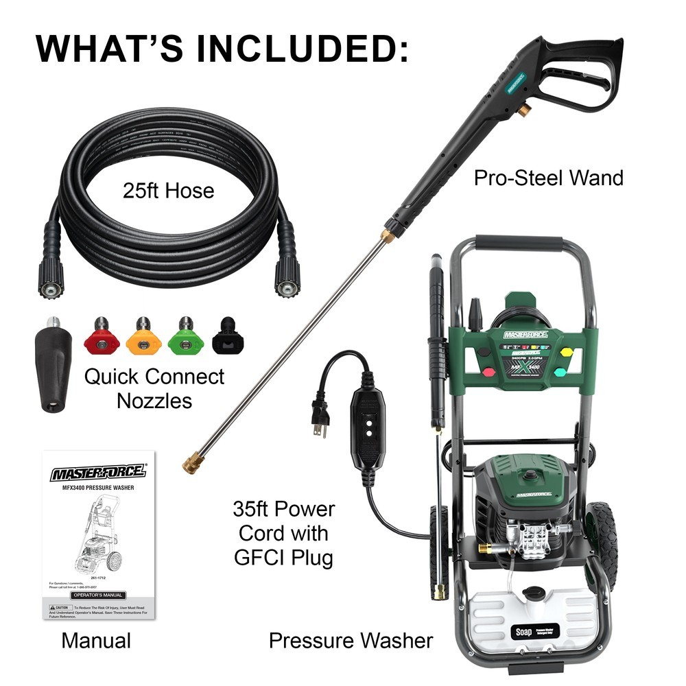 3400 Max PSI 2.0 Max GPM 14 Amp Corded Electric Pressure Washer Water Cleaner