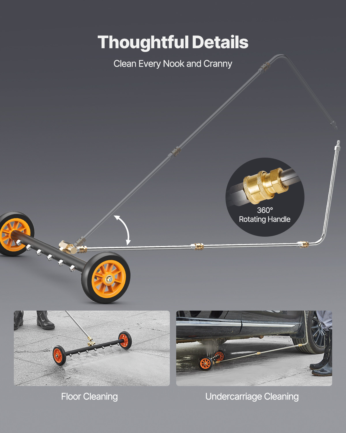 VEVOR 24″ Pressure Washer Undercarriage Cleaner with 2 Wheels 2 Extended Wands