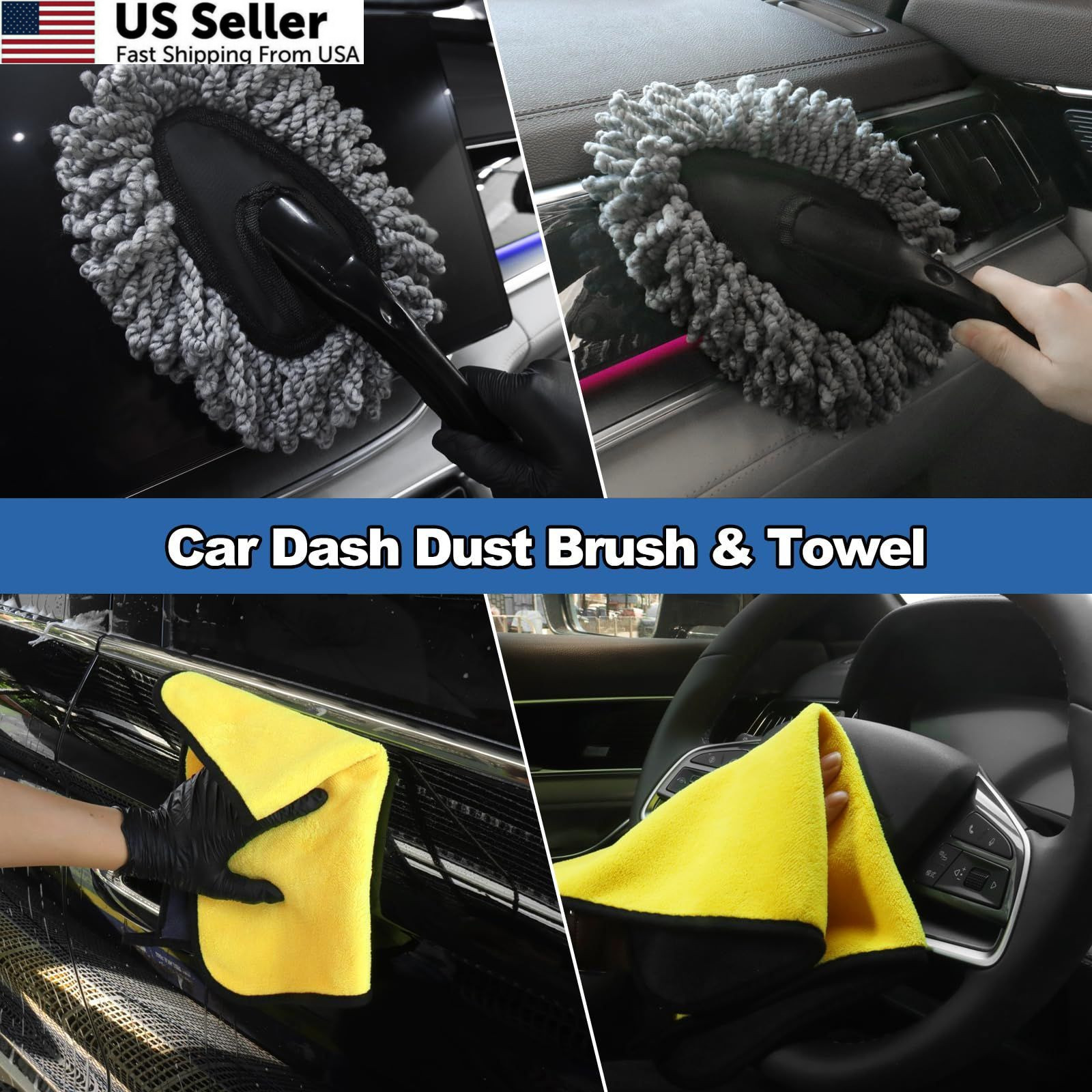 NIKCOSMK Windshield Cleaner Tool, 14Pcs Car Cleaning Kit – Interior Black