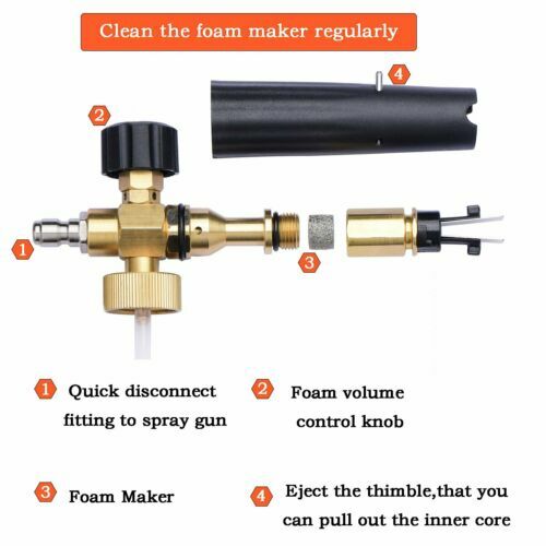 1/4″ Snow Foam Pressure Washer Gun Car Wash Soap Lance Cannon Spray Jet Bottle