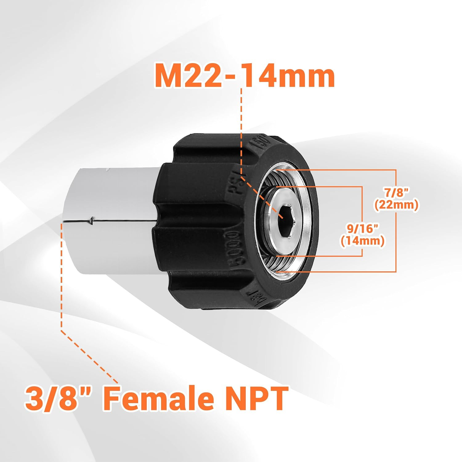 JOEJET Pressure Washer Adapter, M22 14Mm Female Thread to 3/8” Female NPT, Stain