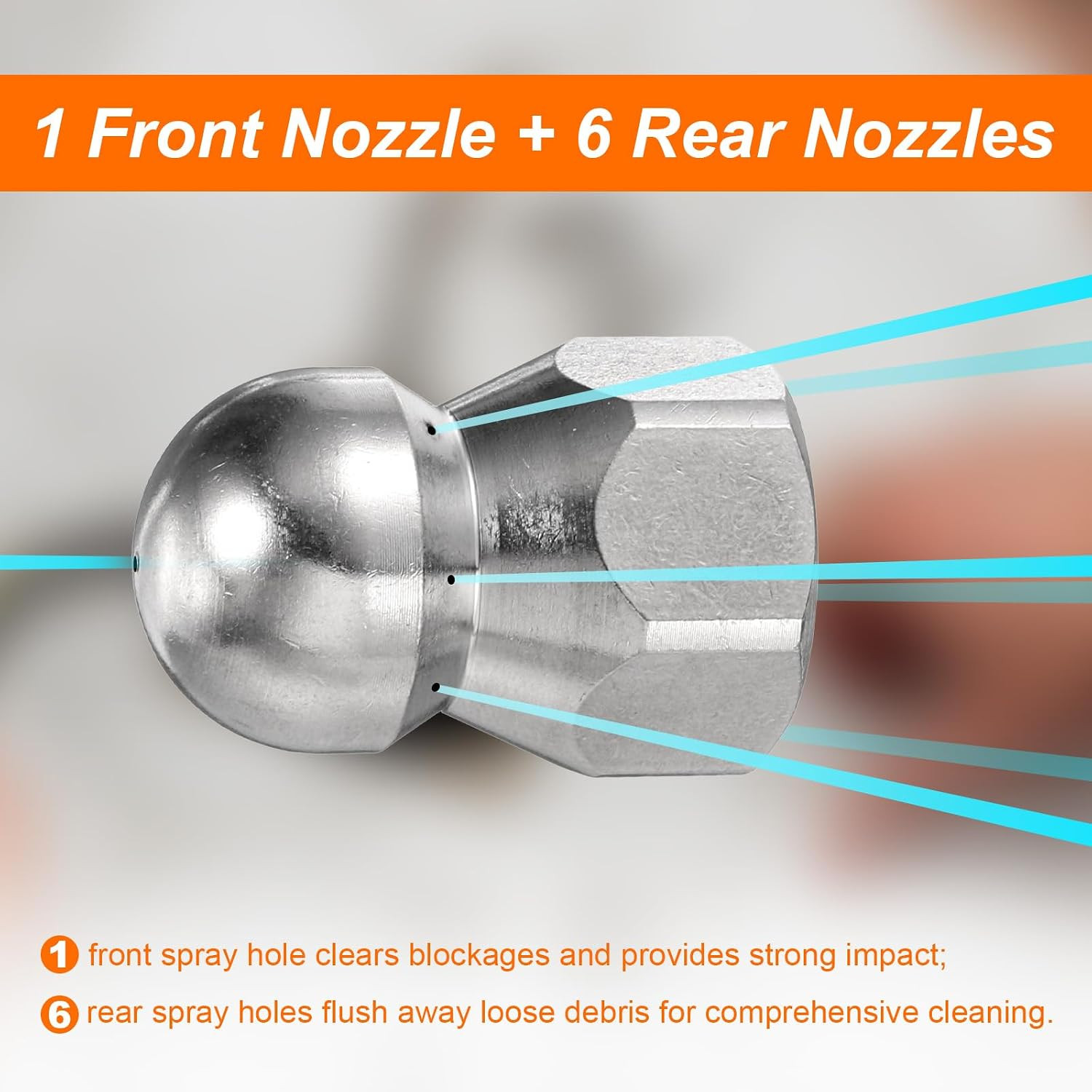 Pressure Washer Sewer Nozzle 3/8″ NPT Orifice 5000 PSI Stainless Steel Drain Bla