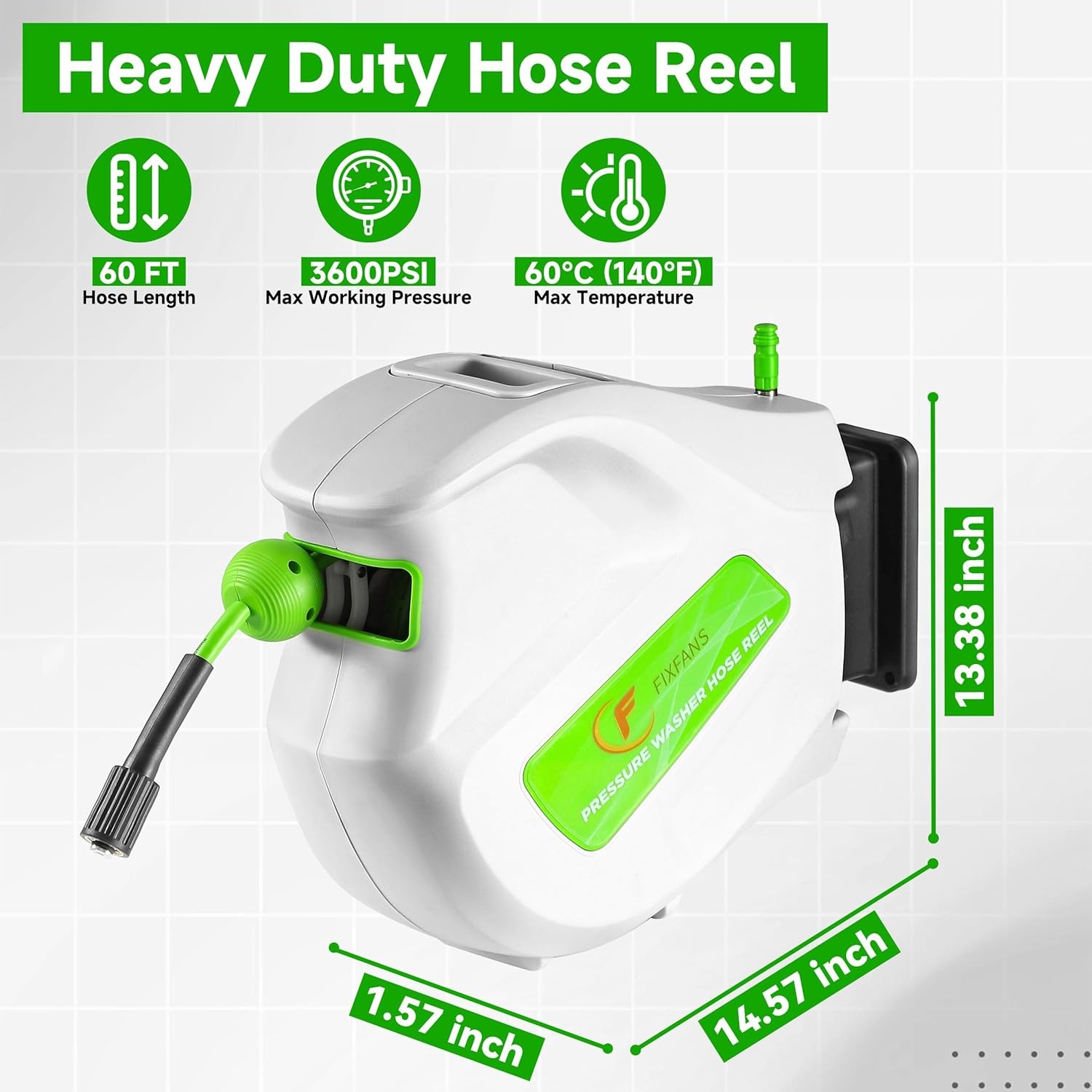 FIXFANS Pressure Washer Hose Reel, 1/4″ × 65ft | Retractable Power Washer Reel,
