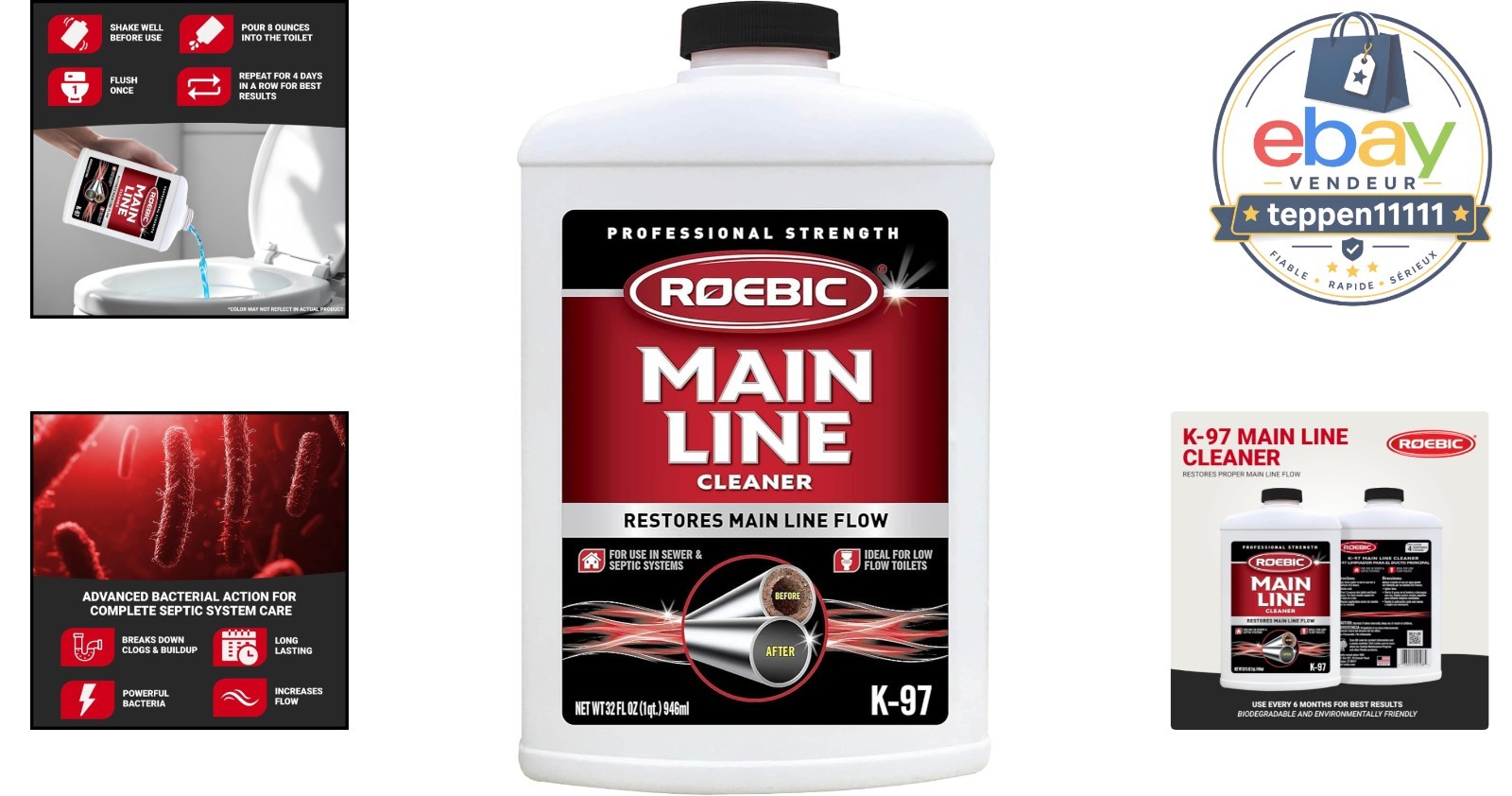 Main Line Cleaner Eliminates Organic Buildup in Sewer Septic System 32 fl oz