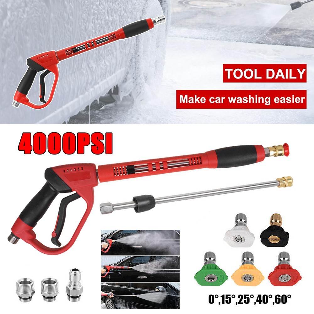 4000PSI High Pressure Car Power Washer Spray Gun Wand Lance Nozzle Tips Hose Kit
