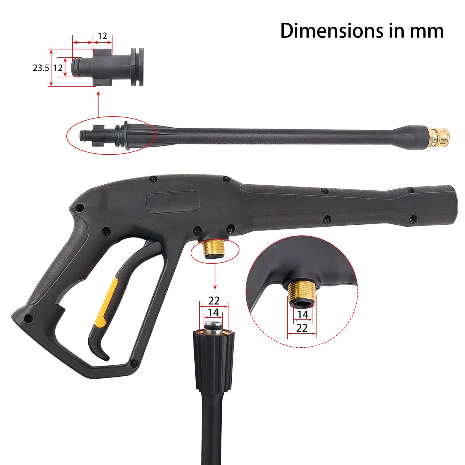 High Pressure Water Spray Gun Wand Jet Nozzle Tips & M2215 Connector, Compati…