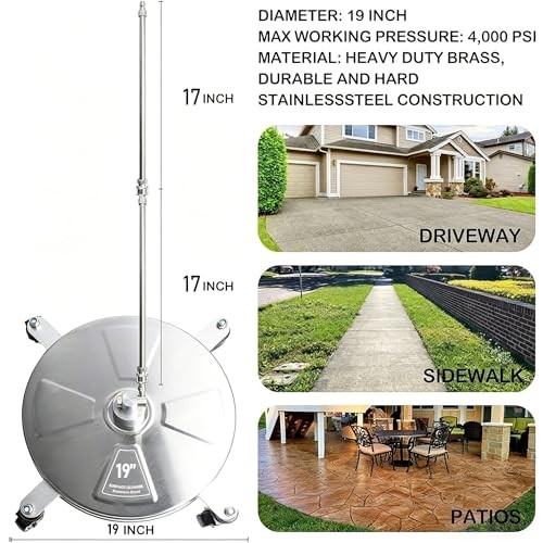 Hourleey 19 Inch Pressure Washer Surface Cleaner 4 Wheel