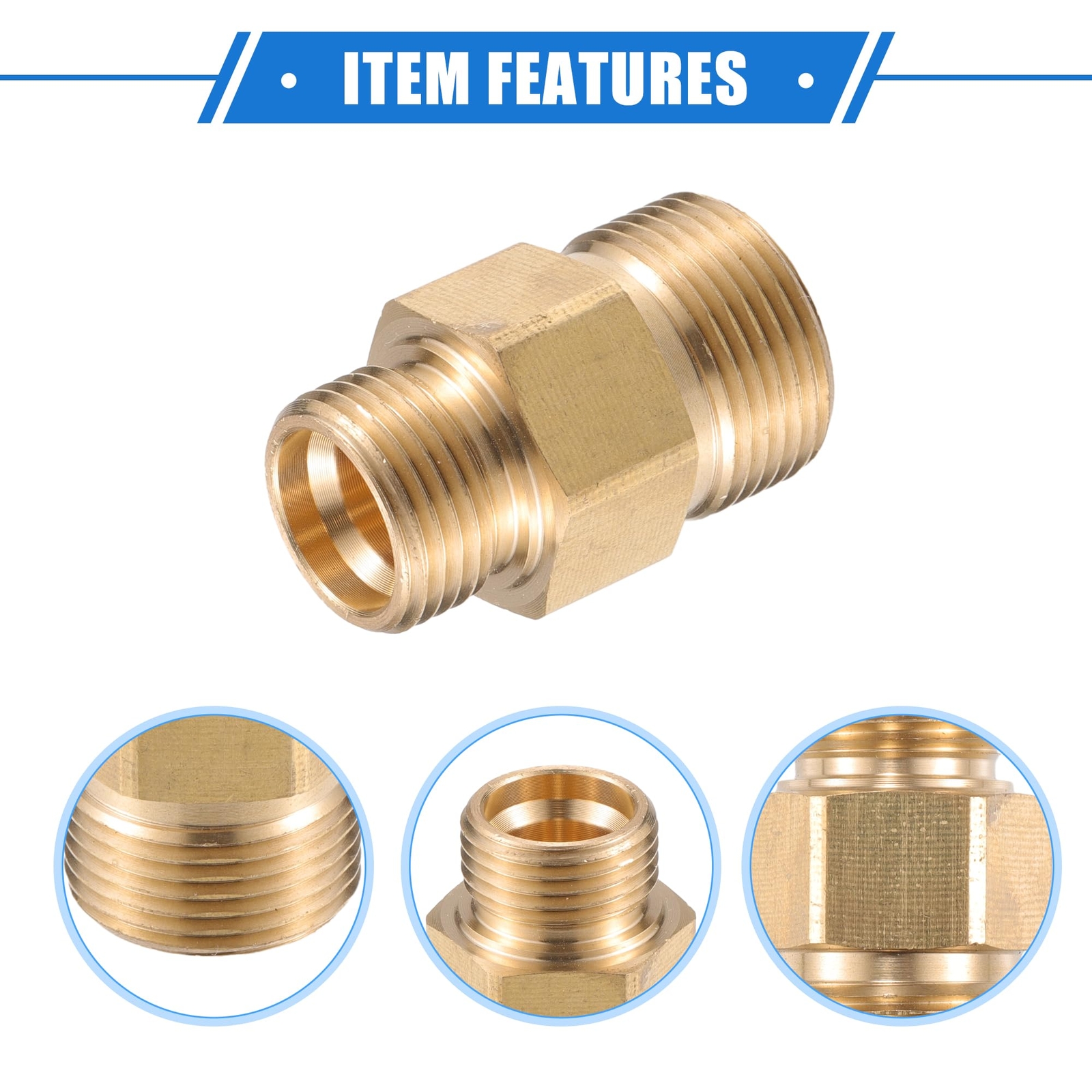 Pressure Washer Connector M18x1.5 to M22x1.5 Male Adapter Brass Screw Hose Co…