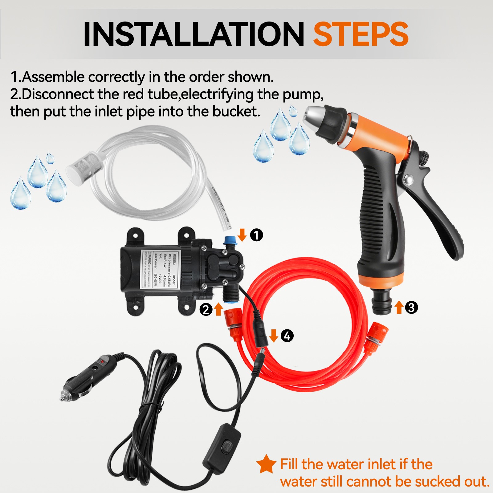 Car Power Washer Washing Kit Water Portable Pump 130PSI Pressure Sprayer For SUV