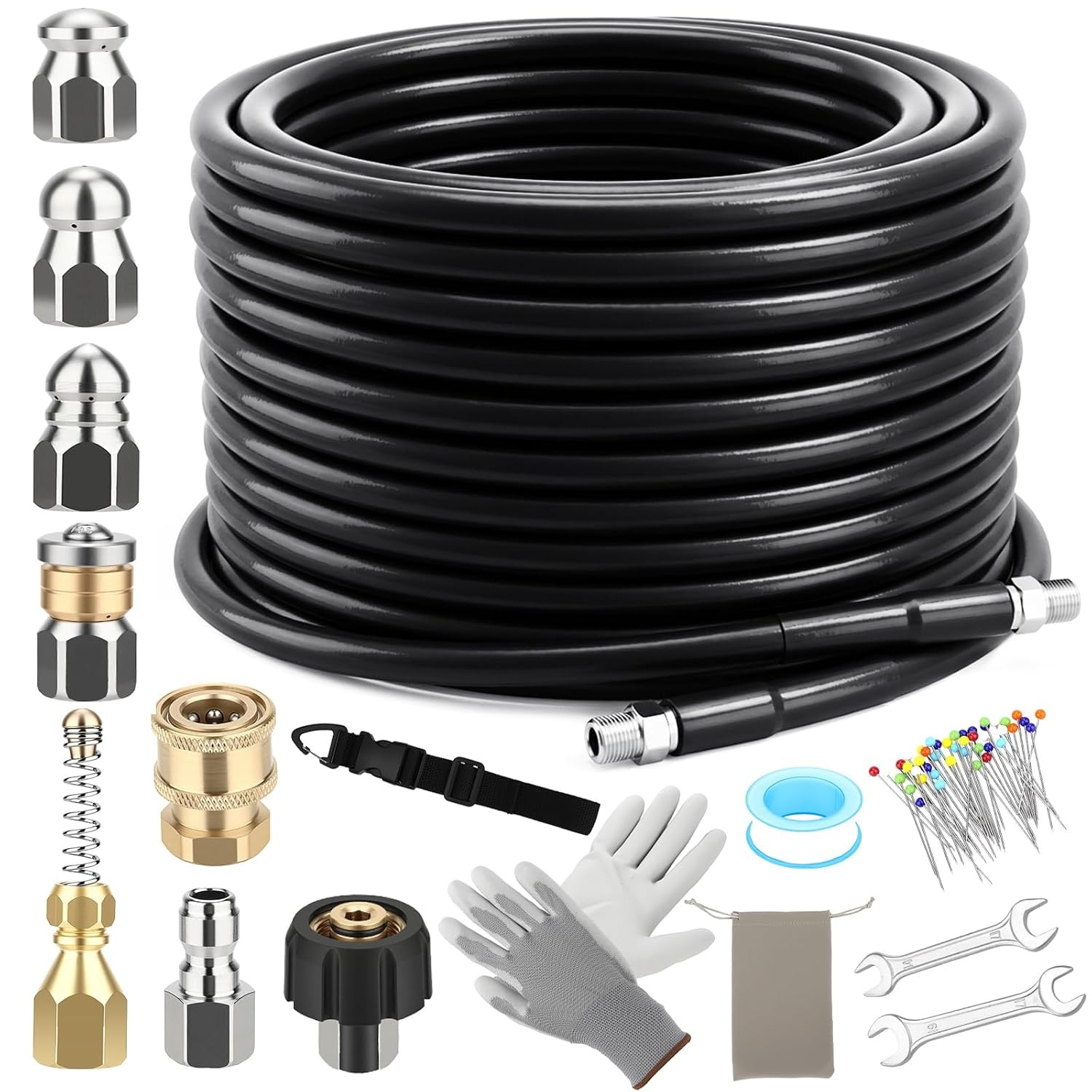 50FT Drain Jetter Kit for Pressure Washer 5800 PSI Sewer Jetter Hose Kit