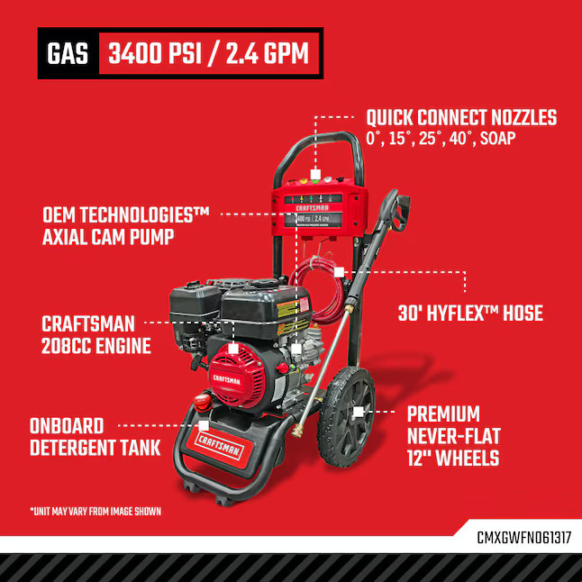 CRAFTSMAN (50-State) 3400-PSI 2.4-GPM Cold Water Gas Pressure washer with 5 Spra