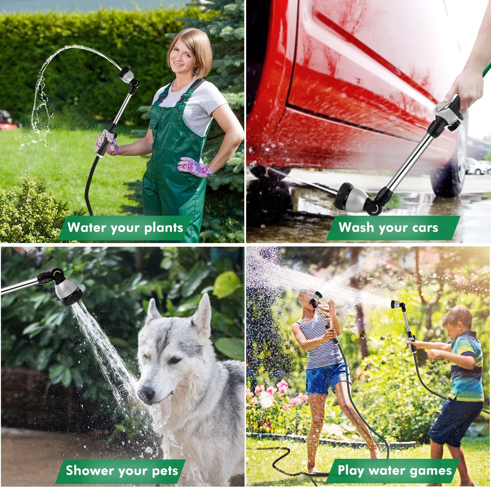 Metal Watering Wand, Heavy Duty Garden Hose Wand with 180° Swivel Ratcheting Hea
