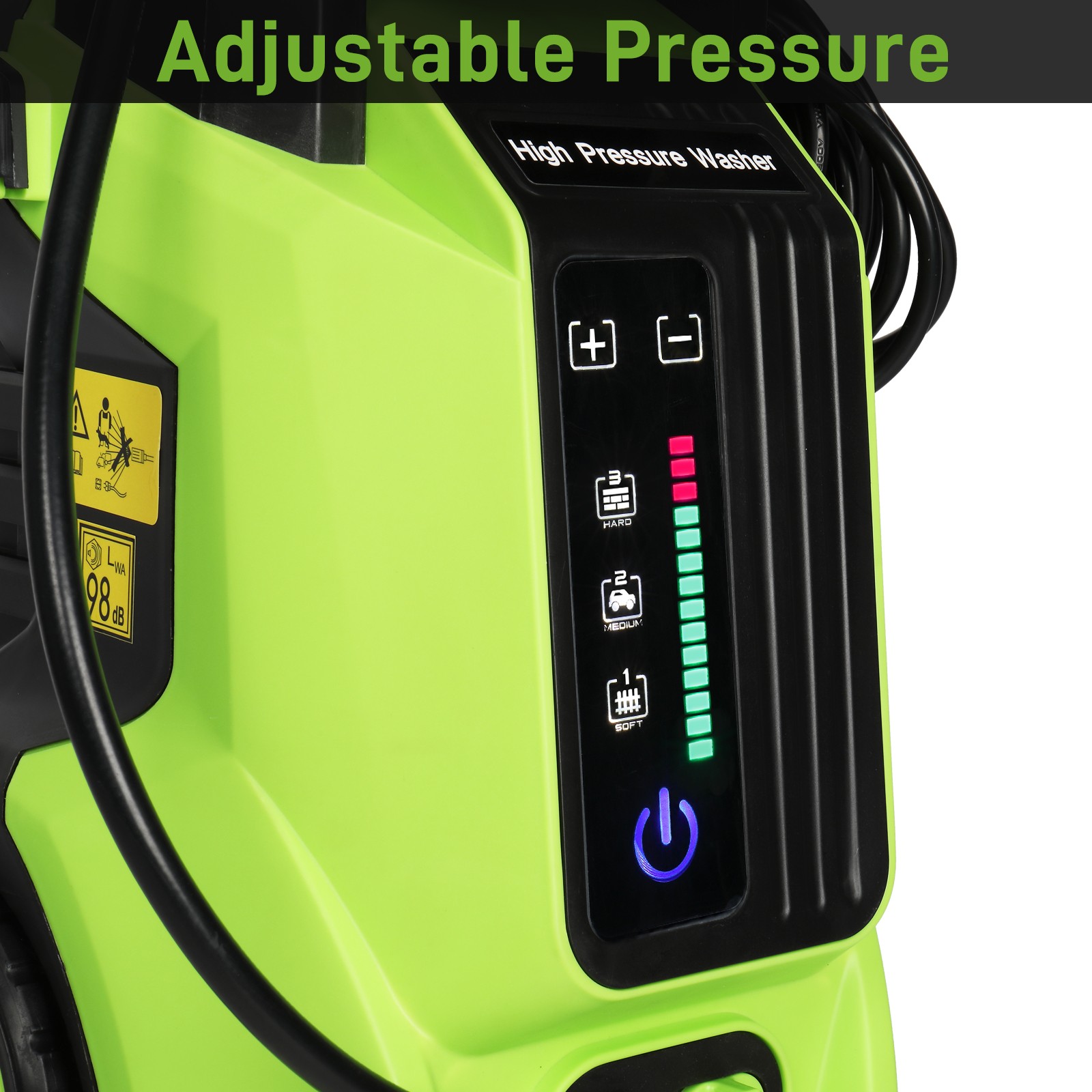 3800PSI Electric Pressure Washer with Touch Screen Adjustment Pressure Green