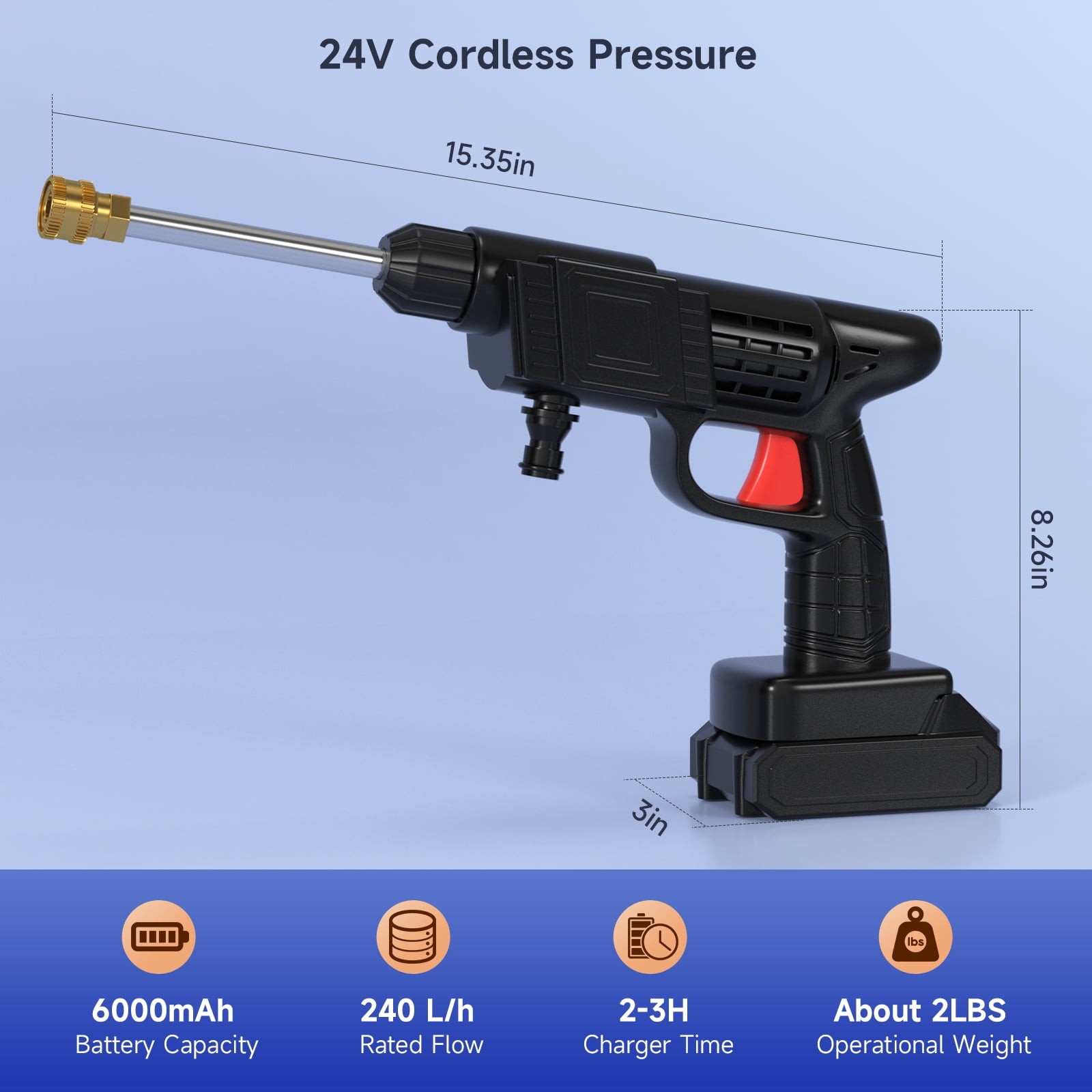 Topteng 24V Cordless Electric Pressure Washer, Portable High Pressure Spray
