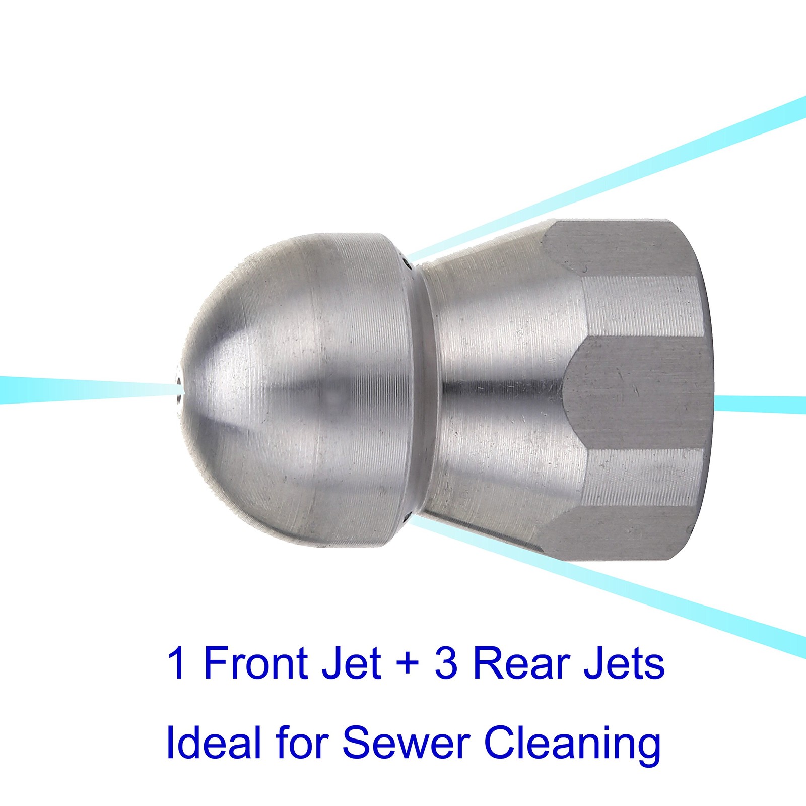 Stainless Steel Fixed Sewer Jet Nozzle, Button Nose 3/8” NPT Female 4.0 Orif…