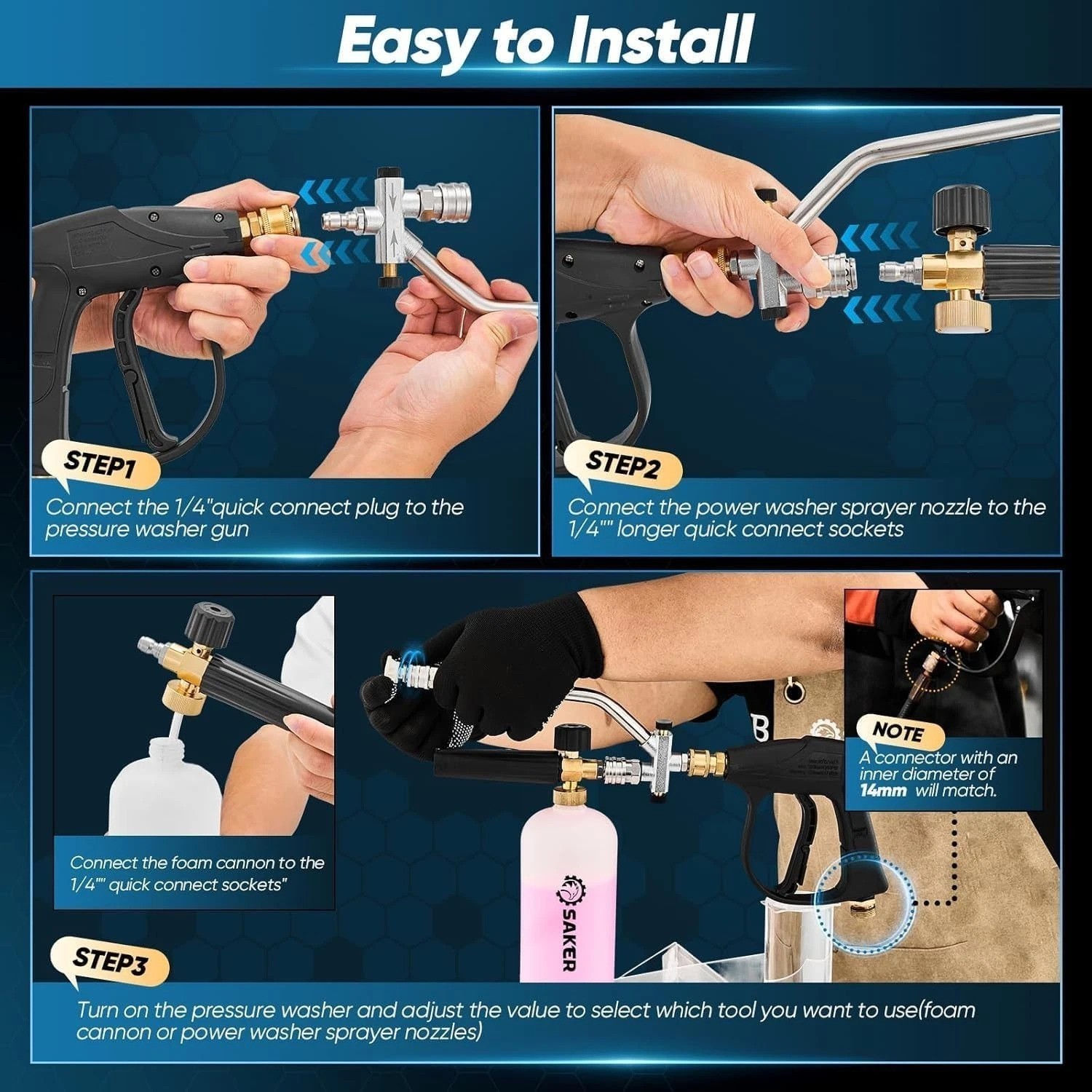 Foam Cannon Dual Connector Accessory for Pressure Washer 4000 PSI Car Wash Kit
