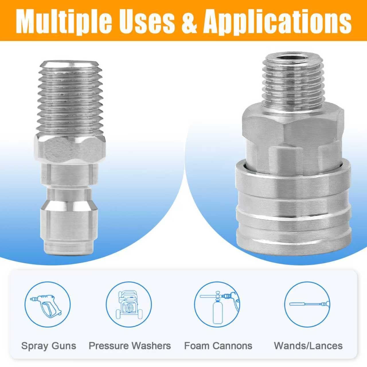4 Pack 1/4 Inch Pressure Washer Quick Connect Fittings, Stainless Coupler Set