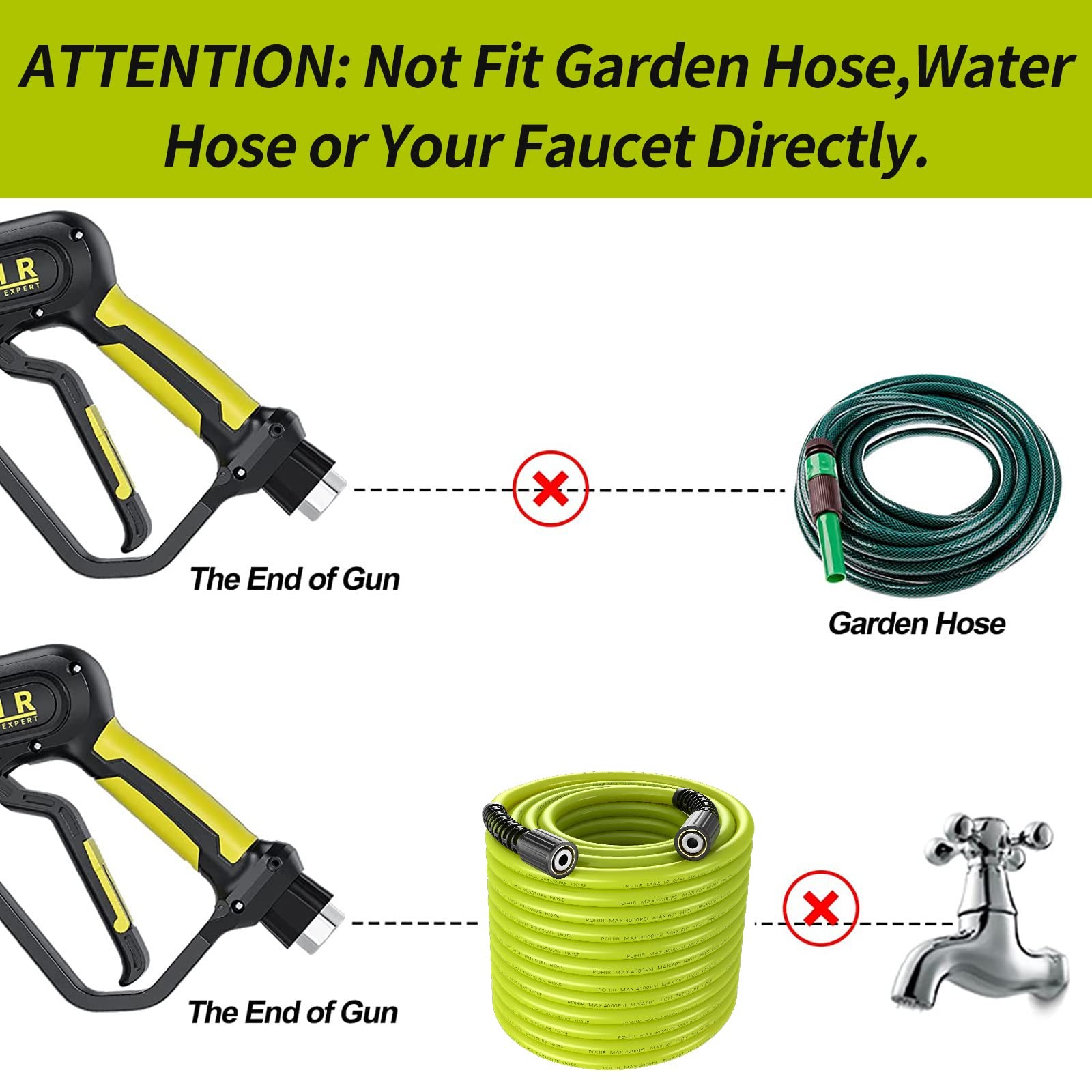 Pressure Washer Gun and Hose 3600 PSI, Pressure Washer Hose 50ft and Gun, 3/8 Qu