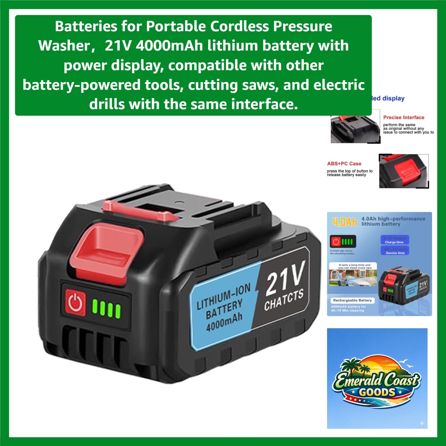 High-Capacity 21V Lithium Battery with LED Indicator – Universal Power Supply