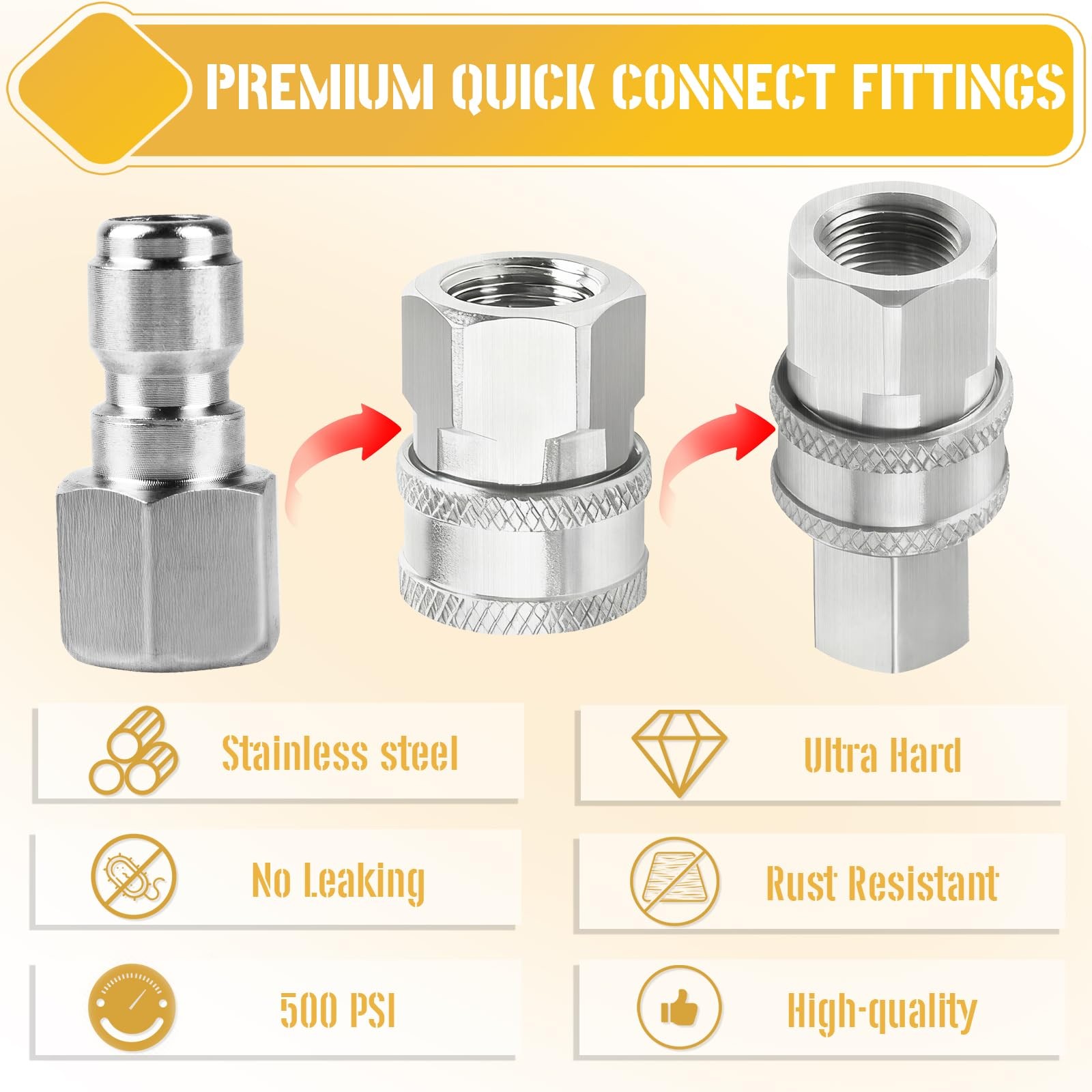 Stainless Steel 1/4 Inch Female NPT Pressure Washer Plug Quick Connect