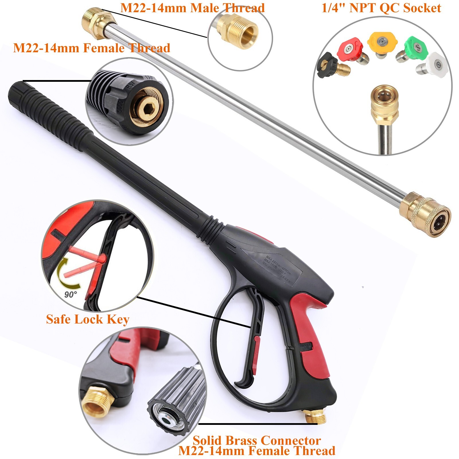 SPRAY GUN, 1 x WAND & HOSE KIT (M22) fits Troy Bilt & Generac Pressure Washers