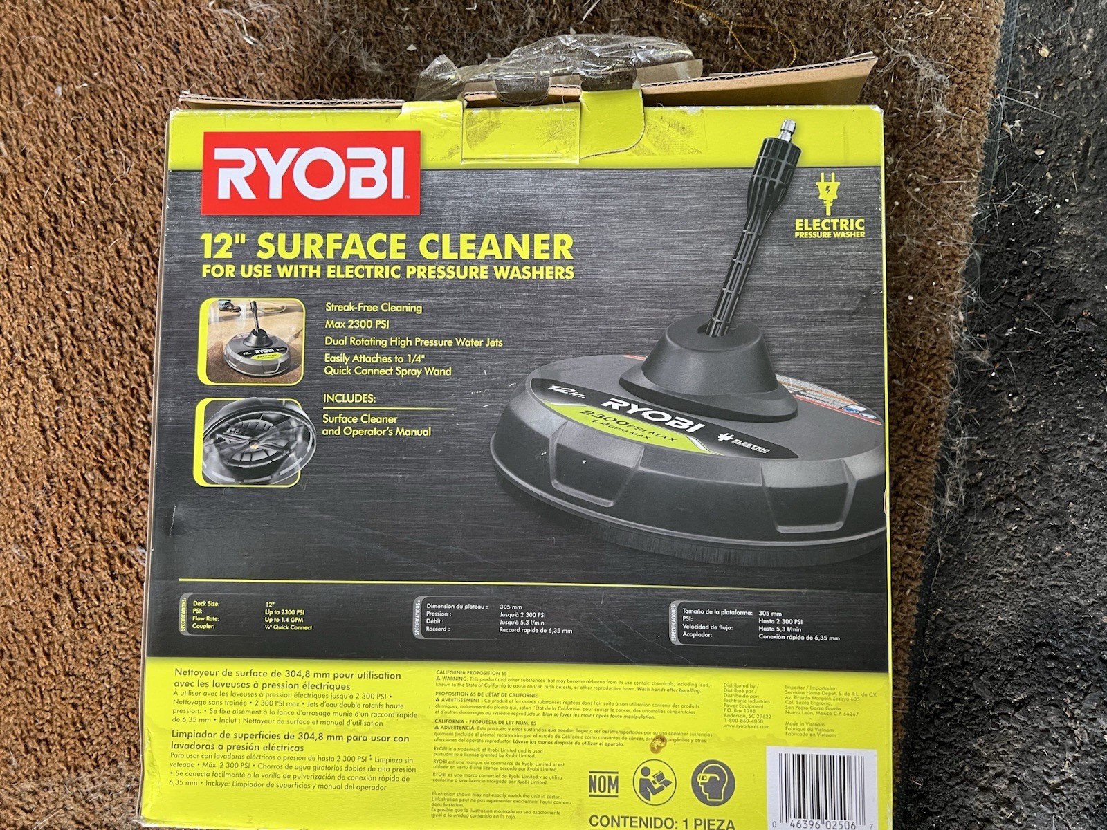 Ryobi 12 in 2300 PSI Electric Pressure Washer Surface Cleaner RY31012 USED