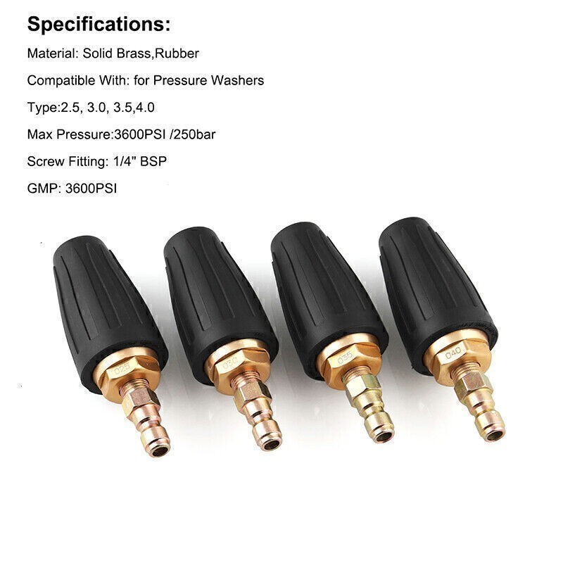 1/4″ High Power Pressure Washer Rotating Turbo Nozzle Spray Tip 2.5-4GPM 3000PSI