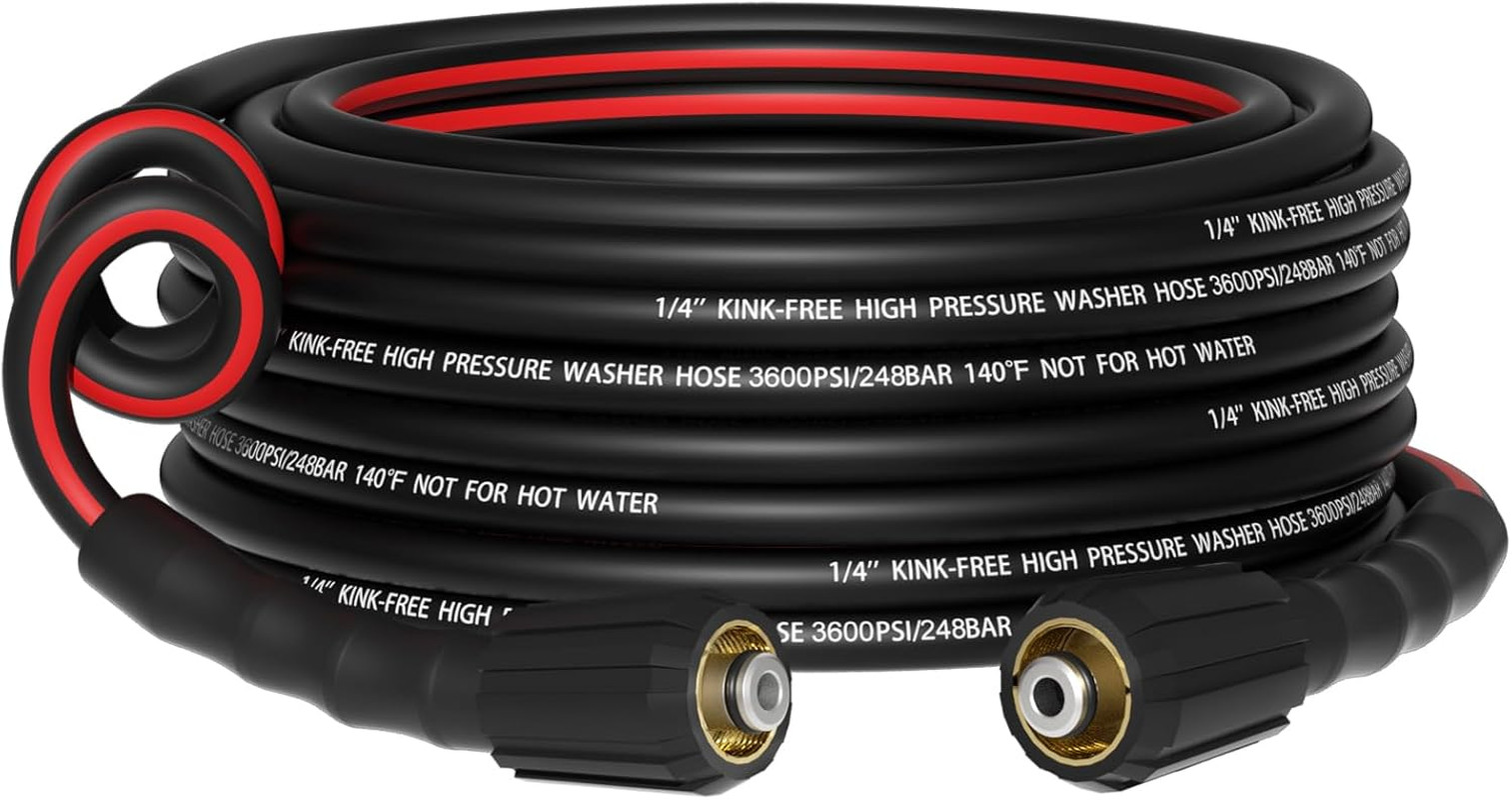 Flexible 1/4″ Pressure Washer Hose 25FT,3600PSI Kink Resistant Power Washer Repl