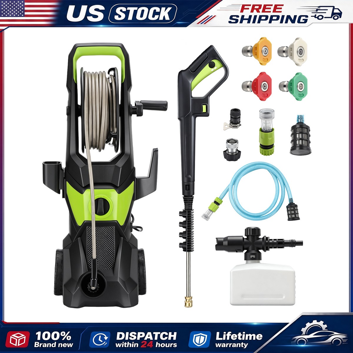 52 FT Electric Pressure Washer 5000PSI 3.2GPM Pressure Cleaner with 4 Nozzles