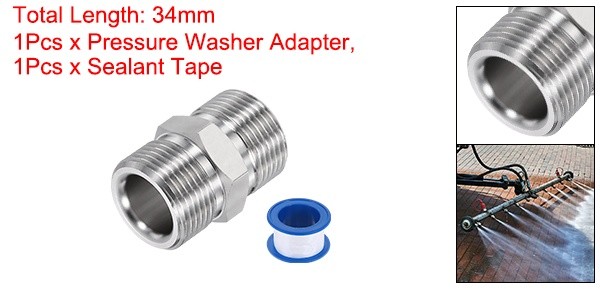 M22 14mm Male to M22 14mm Male Steel Fittings Pressure Washer Adapter with Tape