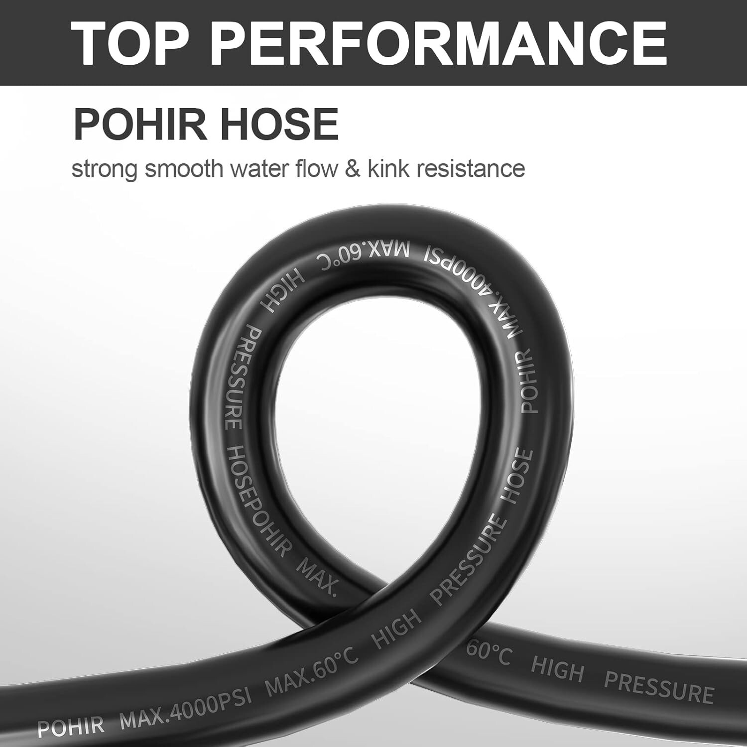 POHIR 100FT Pressure Washer Hose 1/4″ 4000PSI Kink Resistant Power Washer Hose