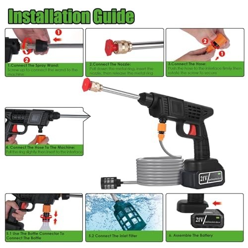 Cordless Pressure Washer 400PSI, 300W Portable Power Washer with 2 Nozzles & Foa