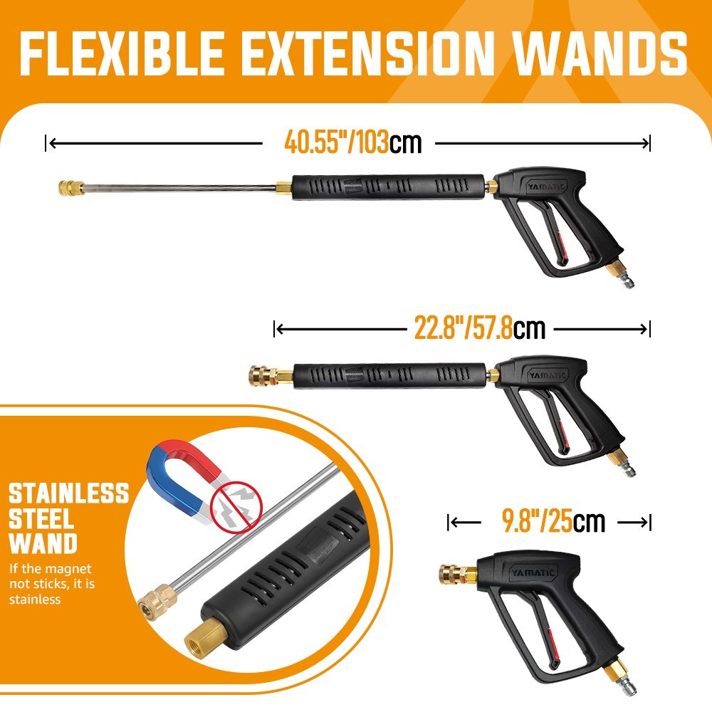 YAMATIC 4000 PSI Pressure Washer Gun and Rubber Power Washer Hose Kit, 50/100 FT