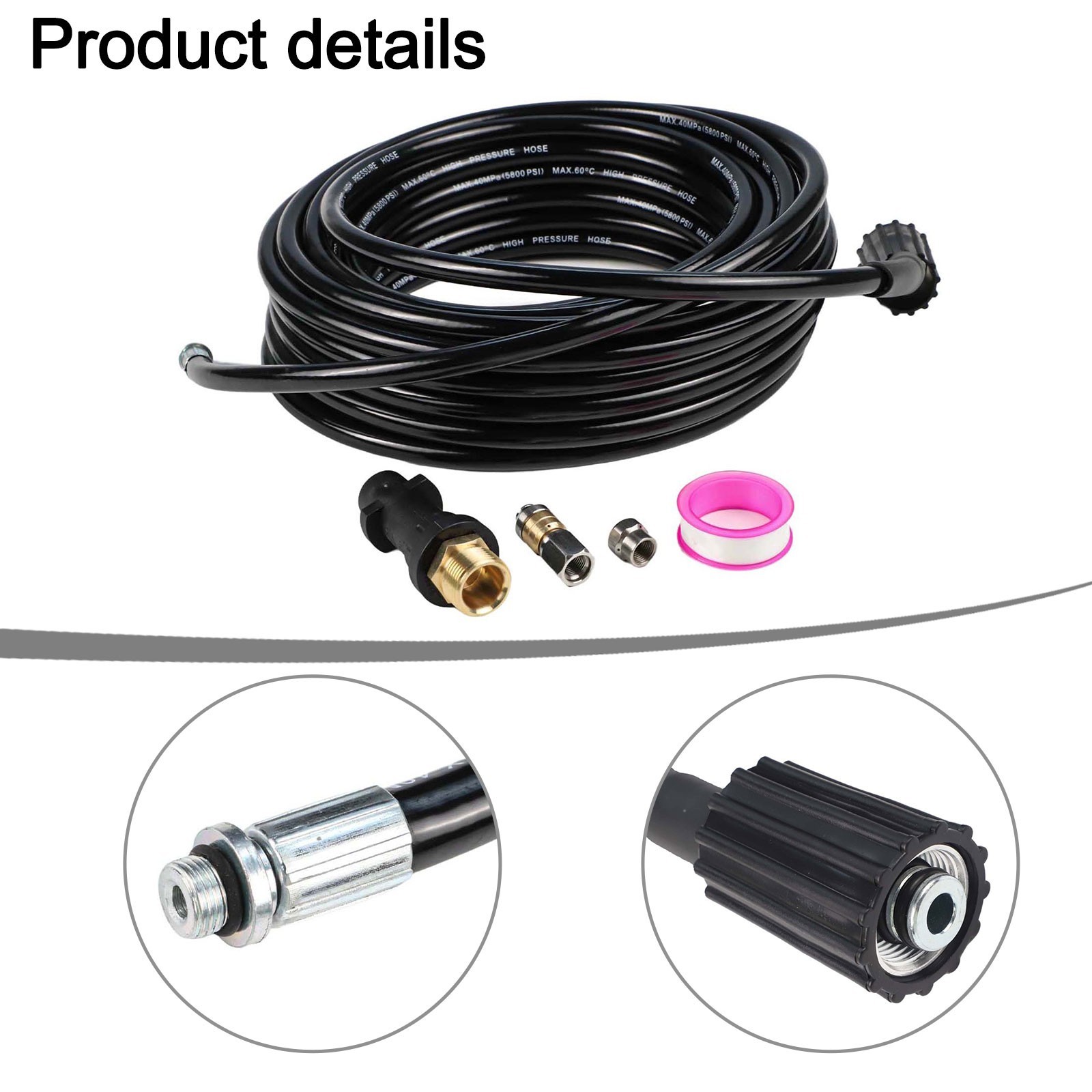 For Karcher-Compatible 15m 20m Hose Set with Adapter 2 Connectors Raw Tape