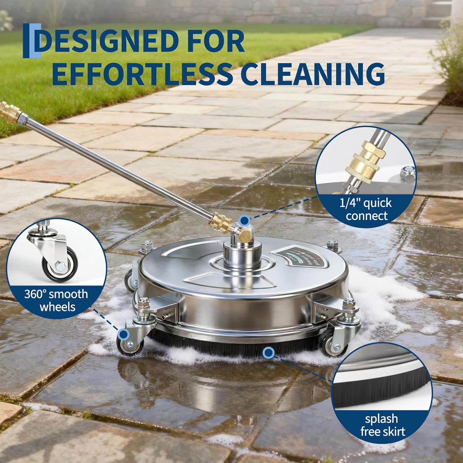 14″ Pressure Washer Surface Cleaner with 4 Wheels Stainless Steel 4000 PSI
