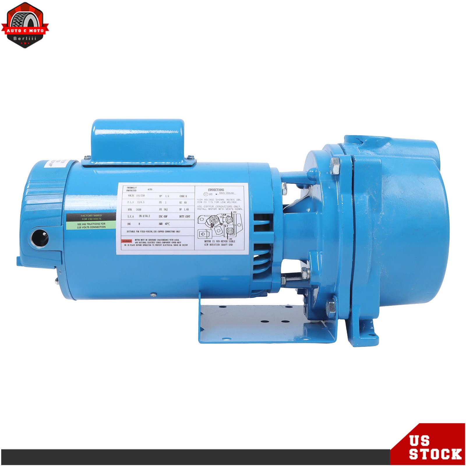 Water Well Irrigation Sprinkler Pump 115/230Volt GT15 Self-Priming Centrifugal