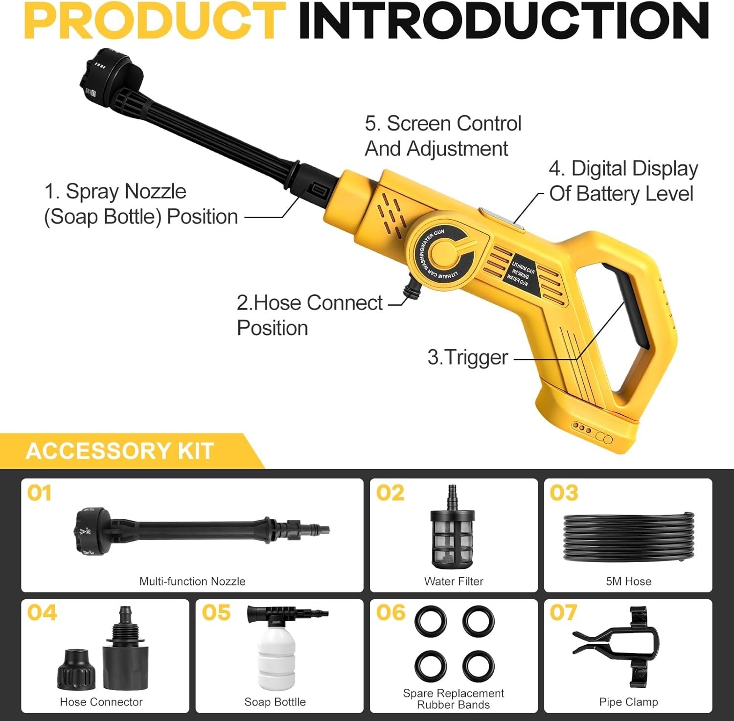 Cordless Pressure Washer for Dewalt 20V Battery 700 PSI Portable Handheld Power