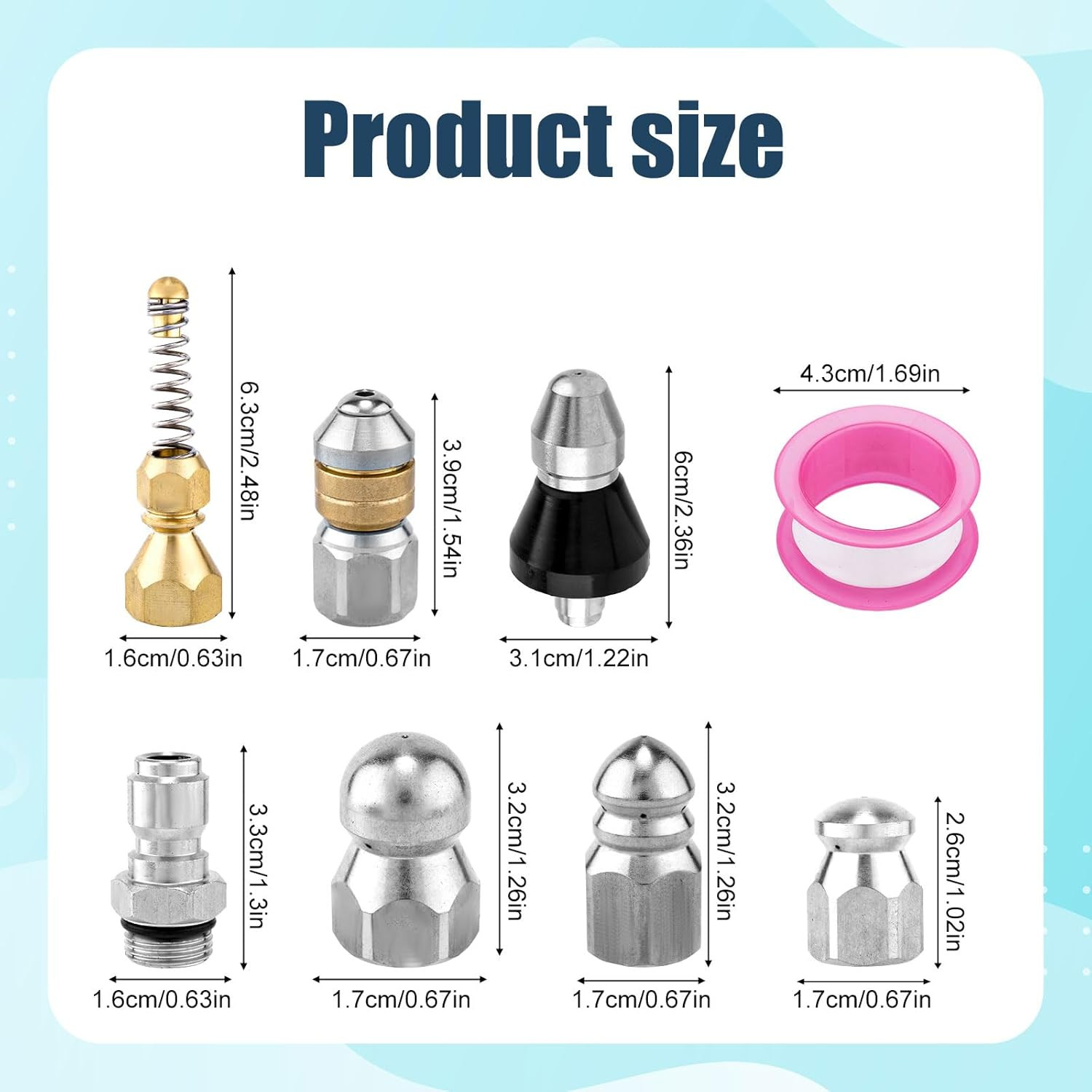 8pcs Sewer Jetter Nozzle Kit with 1/4″ NPT Quick Connectors & Tape, Stainless…