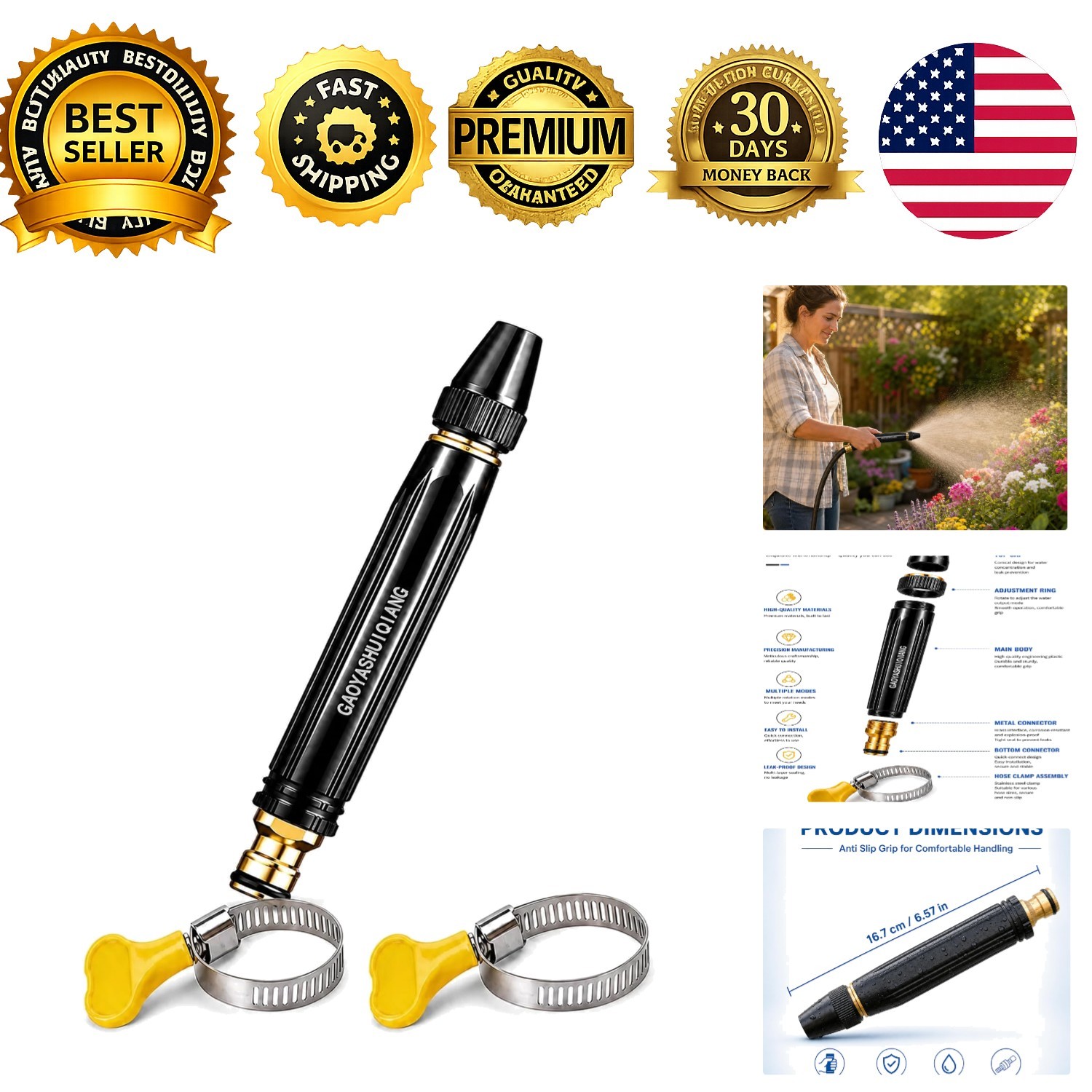 High Pressure Car Wash Water Gun with Booster Nozzle Portable Water Saving Gun